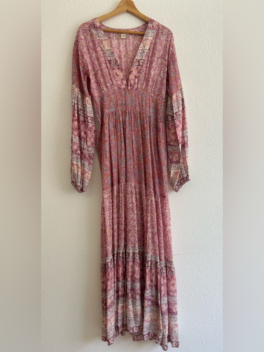 BILLABONG Cosmos Dress Size M BOHEMIAN LONG BALLOON SLEEVE DUSTY ROSE FLORAL - Picture 5 of 15